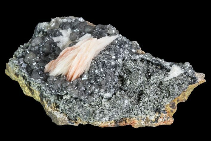 Cerussite Crystals with Bladed Barite on Galena - Morocco #100767